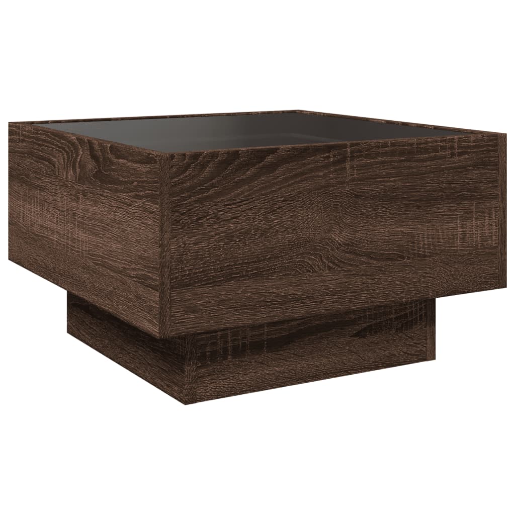 Ruskea sohvapöytä led-valoilla Priciu 50x50x30cm (puinen)