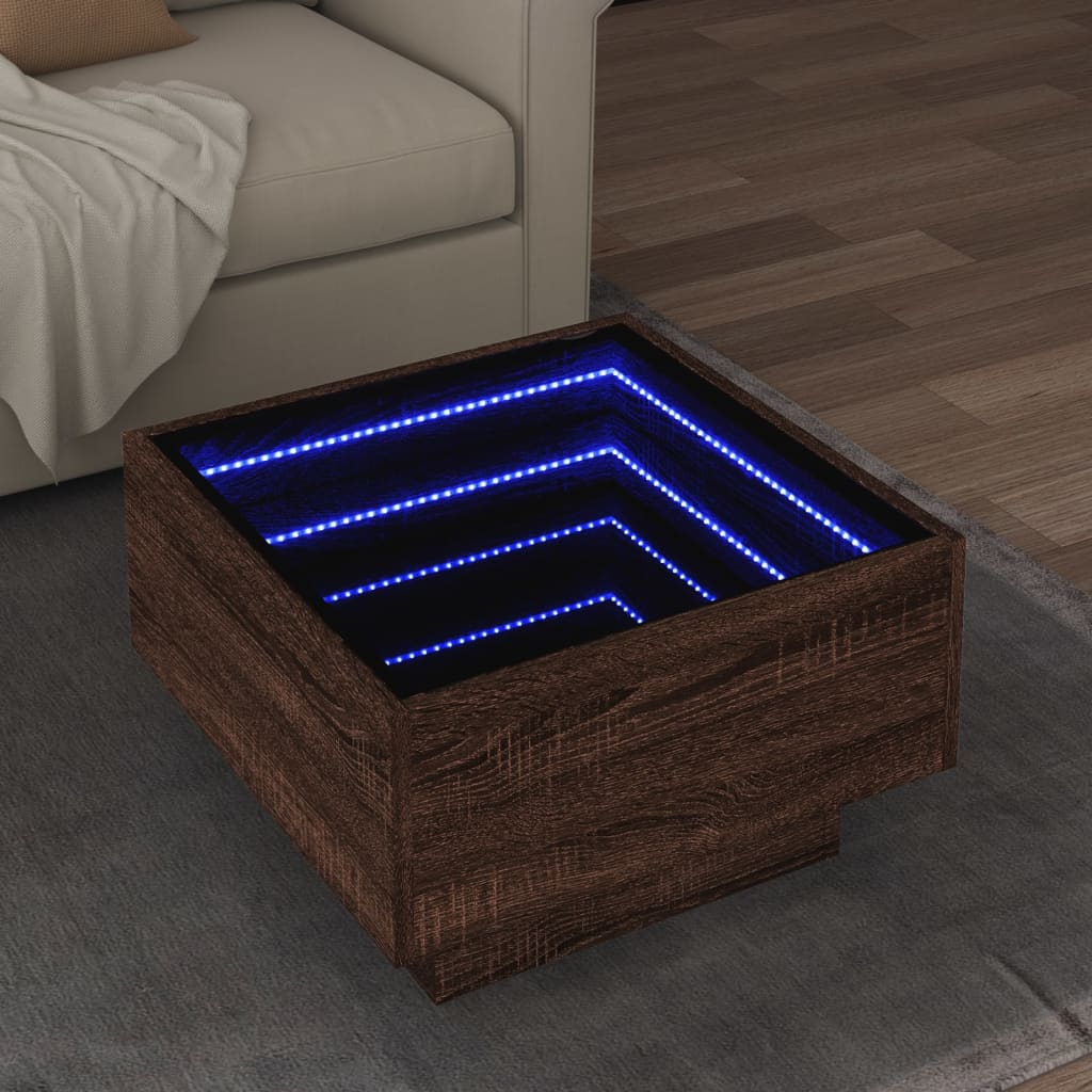 Ruskea sohvapöytä led-valoilla Priciu 50x50x30cm (puinen)