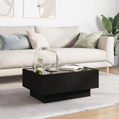 Sohvapöytä LED-valoilla musta 70x50x30 cm tekninen puu