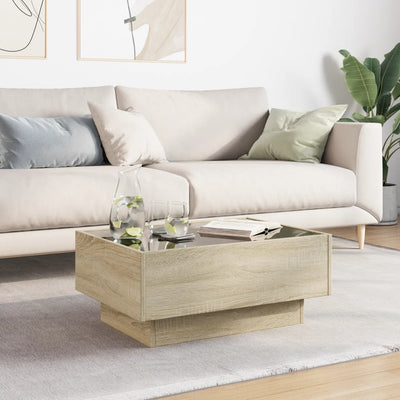 Sohvapöytä LED-valoilla Sonoma-tammi 70x50x30 cm tekninen puu