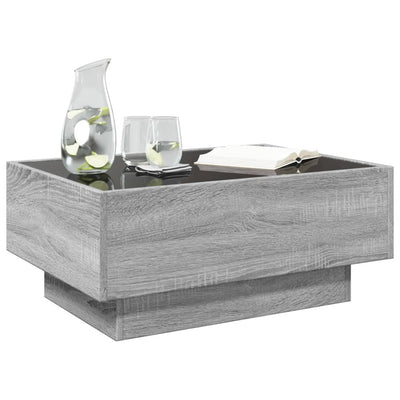 Sohvapöytä LED-valoilla harmaa Sonoma 70x50x30 cm tekninen puu