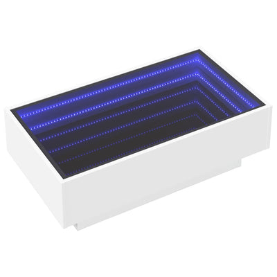 Sohvapöytä LED-valoilla valkoinen 90x50x30 cm tekninen puu