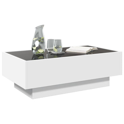Sohvapöytä LED-valoilla valkoinen 90x50x30 cm tekninen puu