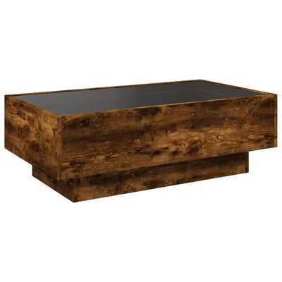 Sohvapöytä LED-valoilla savutammi 90x50x30 cm tekninen puu