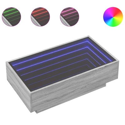 Sohvapöytä LED-valoilla harmaa Sonoma 90x50x30 cm tekninen puu