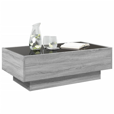 Sohvapöytä LED-valoilla harmaa Sonoma 90x50x30 cm tekninen puu