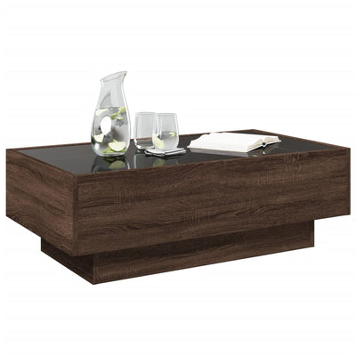 Sohvapöytä LED-valoilla ruskea tammi 90x50x30 cm tekninen puu
