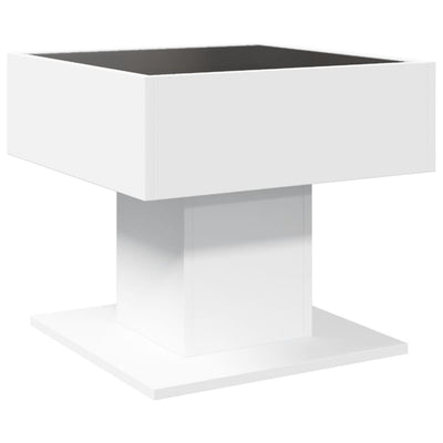 Sohvapöytä LED-valoilla valkoinen 50x50x45 cm tekninen puu