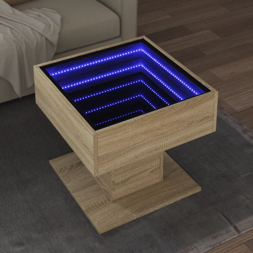 Sonoma-tammi sohvapöytä led-valoilla Marcian 50x50x45cm (puinen)