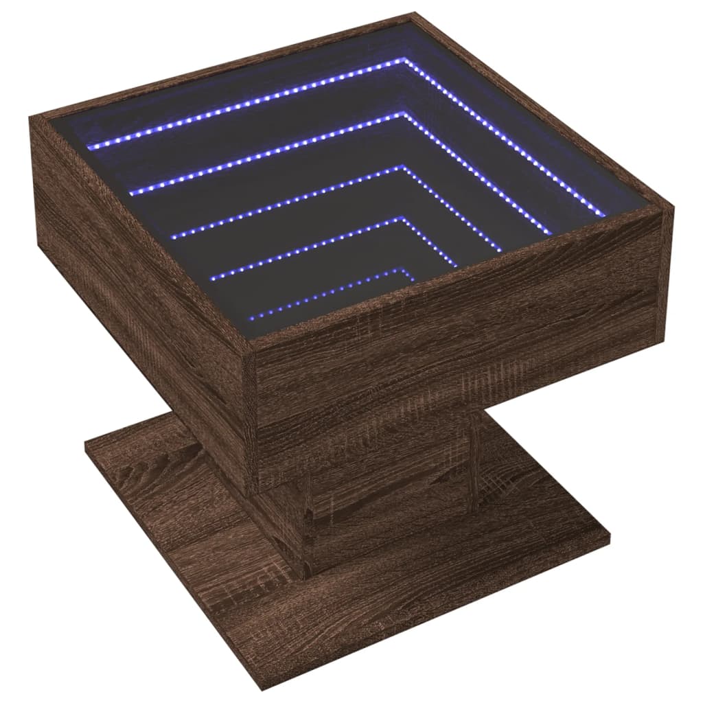 Ruskea sohvapöytä led-valoilla Marcian 50x50x45cm (puinen)