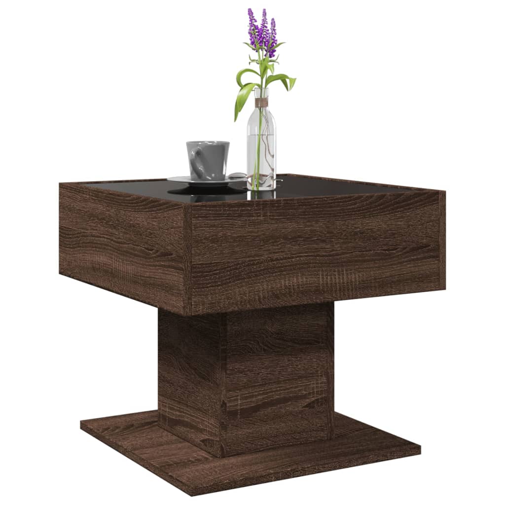 Ruskea sohvapöytä led-valoilla Marcian 50x50x45cm (puinen)