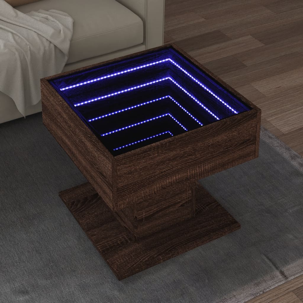 Ruskea sohvapöytä led-valoilla Marcian 50x50x45cm (puinen)