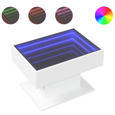 Sohvapöytä LED-valoilla valkoinen 70x50x45 cm tekninen puu