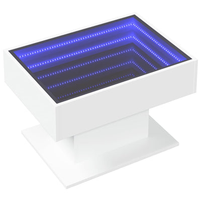 Sohvapöytä LED-valoilla valkoinen 70x50x45 cm tekninen puu