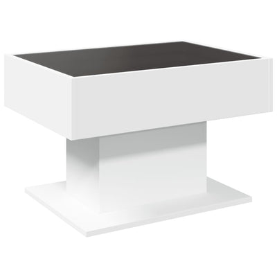 Sohvapöytä LED-valoilla valkoinen 70x50x45 cm tekninen puu
