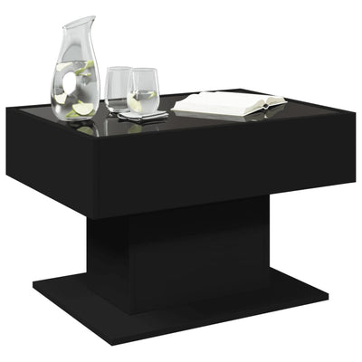 Sohvapöytä LED-valoilla musta 70x50x45 cm tekninen puu