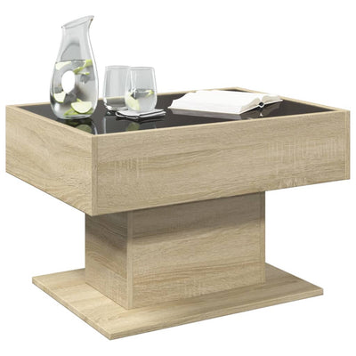 Sohvapöytä LED-valoilla Sonoma-tammi 70x50x45 cm tekninen puu