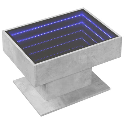Sohvapöytä LED-valoilla betoninharmaa 70x50x45 cm tekninen puu