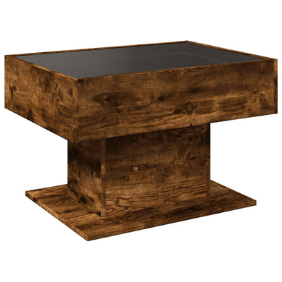 Sohvapöytä LED-valoilla savutammi 70x50x45 cm tekninen puu