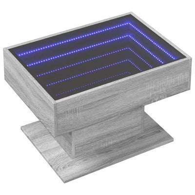 Sohvapöytä LED-valoilla harmaa Sonoma 70x50x45 cm tekninen puu