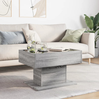 Sohvapöytä LED-valoilla harmaa Sonoma 70x50x45 cm tekninen puu