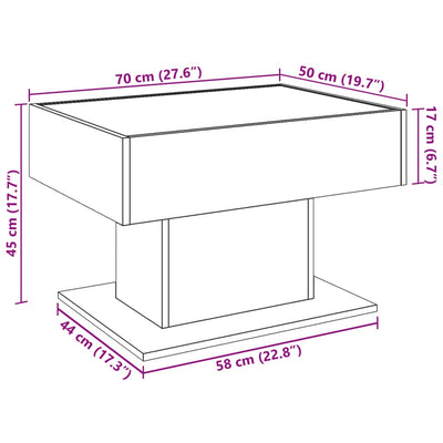 Ruskea sohvapöytä led-valoilla Marcian 70x50x45cm (puinen)