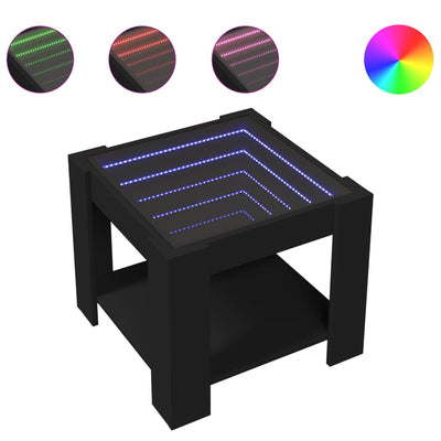Sohvapöytä LED-valoilla musta 53x53x45 cm tekninen puu