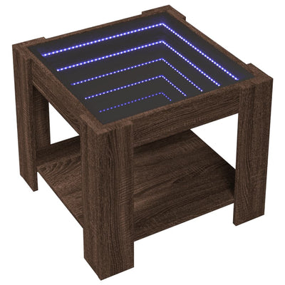 Sohvapöytä LED-valoilla ruskea tammi 53x53x45 cm tekninen puu
