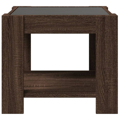 Sohvapöytä LED-valoilla ruskea tammi 53x53x45 cm tekninen puu