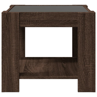 Sohvapöytä LED-valoilla ruskea tammi 53x53x45 cm tekninen puu