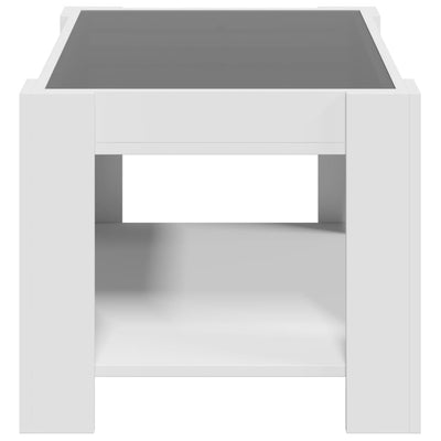 Sohvapöytä LED-valoilla valkoinen 73x53x45 cm tekninen puu