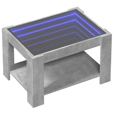 Sohvapöytä LED-valoilla betoninharmaa 73x53x45 cm tekninen puu