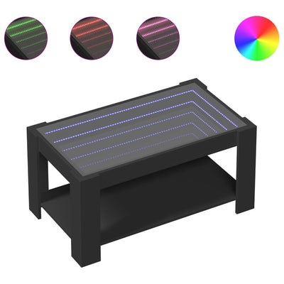 Sohvapöytä LED-valoilla musta 93x53x45 cm tekninen puu