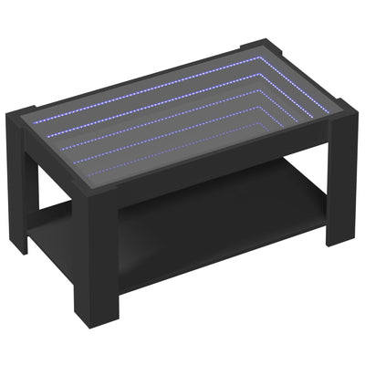Sohvapöytä LED-valoilla musta 93x53x45 cm tekninen puu