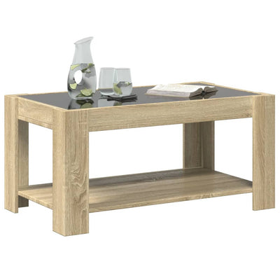 Sohvapöytä LED-valoilla Sonoma-tammi 93x53x45 cm tekninen puu