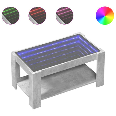 Sohvapöytä LED-valoilla betoninharmaa 93x53x45 cm tekninen puu