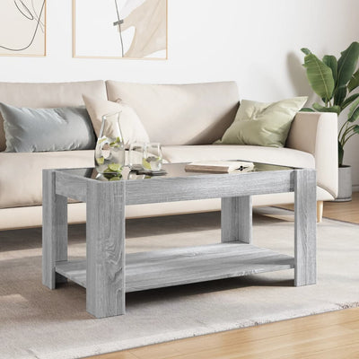 Sohvapöytä LED-valoilla harmaa Sonoma 93x53x45 cm tekninen puu