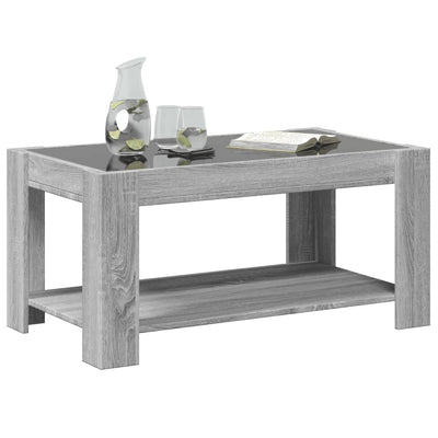 Sohvapöytä LED-valoilla harmaa Sonoma 93x53x45 cm tekninen puu