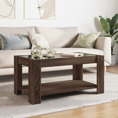 Sohvapöytä LED-valoilla ruskea tammi 93x53x45 cm tekninen puu