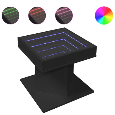 Sohvapöytä LED-valoilla musta 50x50x45 cm tekninen puu