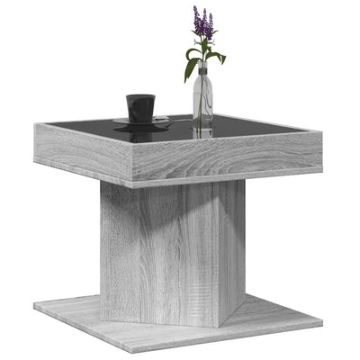 Sohvapöytä LED-valoilla harmaa Sonoma 50x50x45 cm tekninen puu