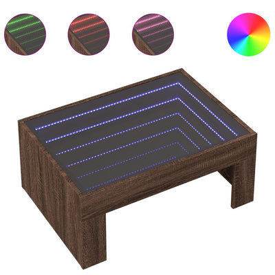sohvapöytä Infinity LED-valoilla ruskea tammi 70x50x30 cm