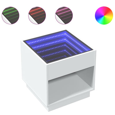 Valkoinen sohvapöytä infinity led-valoilla Zanofa 50x50x50cm