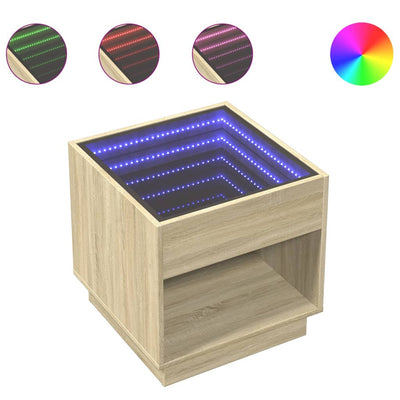 Sonoma-tammi sohvapöytä infinity led-valoilla Zanofa 50x50x50cm