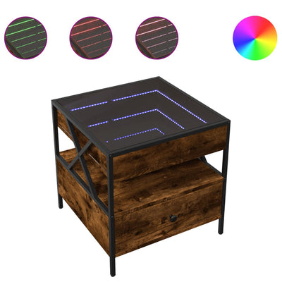 sohvapöytä Infinity LED-valoilla savutammi 50x50x51 cm