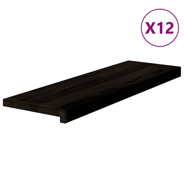 Askelmat 12 kpl ruskeanmusta 80x25x2 cm täysi tammi