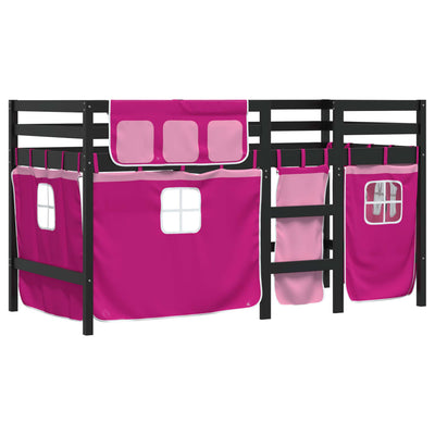 Lasten parvisänky verhoilla pinkki 80x200 cm täysi mänty