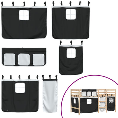 Mustavalk. lasten parvisänky verhoilla Nahor 90x200cm (mänty)