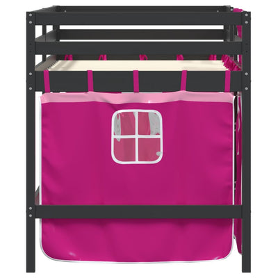 Lasten parvisänky verhoilla pinkki 90x200 cm täysi mänty