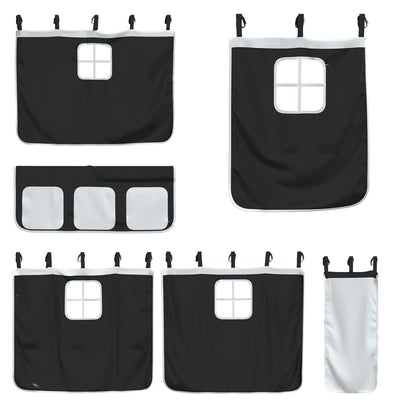 Mustavalkoinen parvisänky verhoilla Biza 80x200cm (mänty)